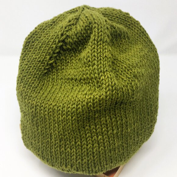 Handknitted Cotton Avocado Green Stretchable Ribbed Edge Slouchy Hat - Picture 4 of 16